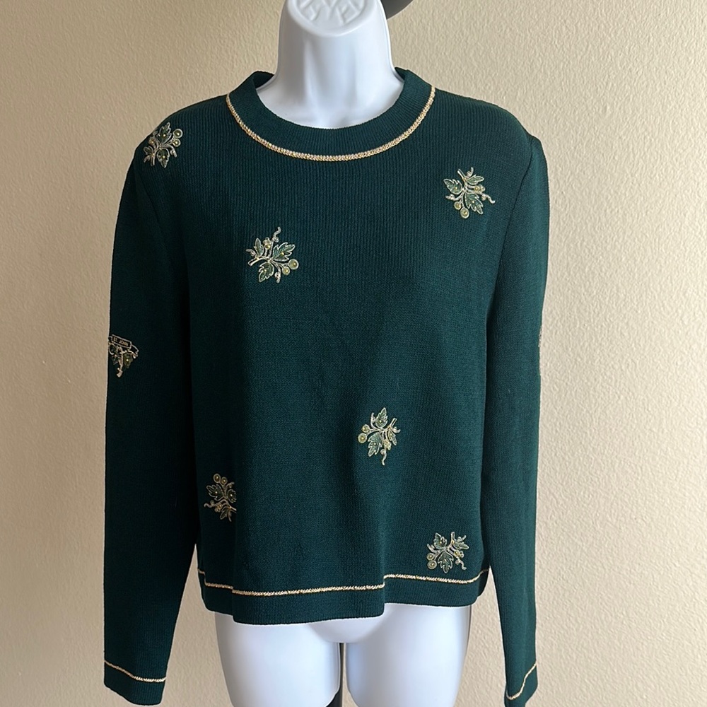 St. John Dark Green Sweater with Gold Accents M